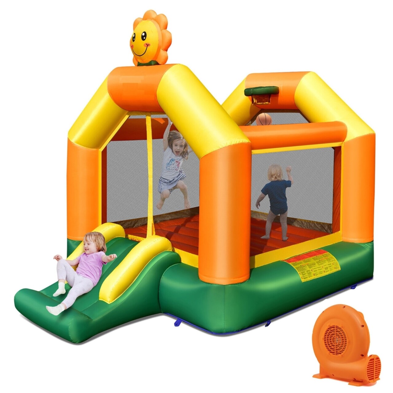 Inflatable Bounce Castle Jumping House Kids Playhouse W/ Slide And 550W Blower